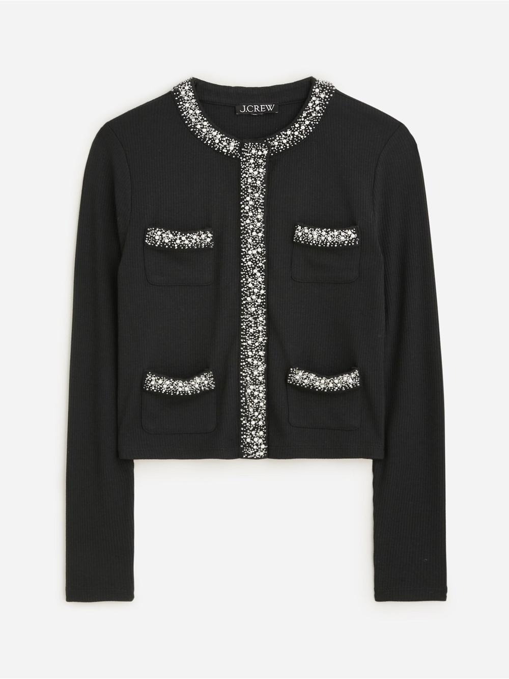 J. Crew Vintage rib lady button front jacket with jewel trim